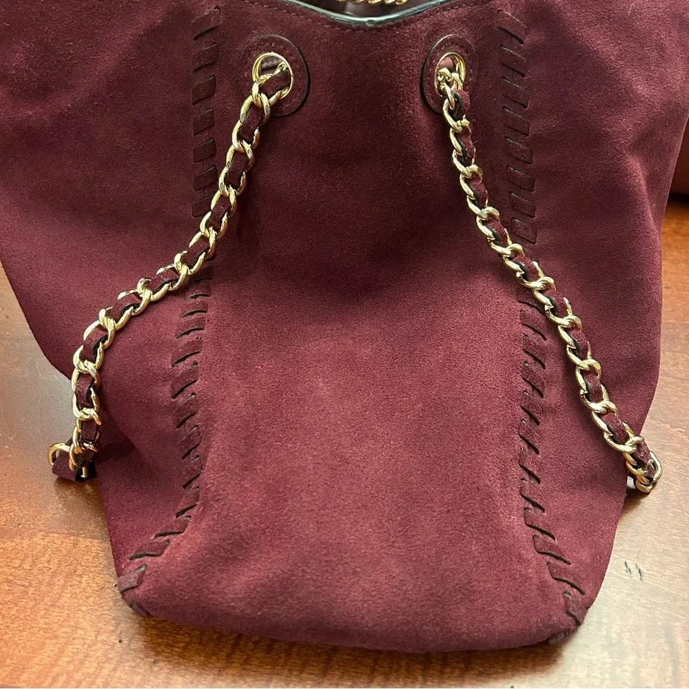Tory Burch Burgundy Suede Chain-Handle Shoulder Bag
